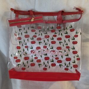 Ed Hardy Cherry Print Clear Tote Bag - Red